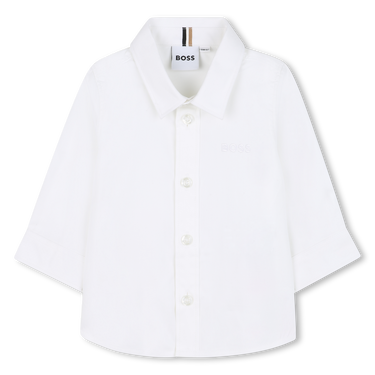 BOSS Camisa para bebe blanca manga larga, logo pequeño bordado